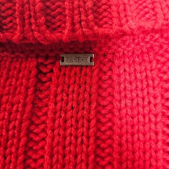 St. John Long Sleeve Cableknit Chunky Wool Cardigan Sweater Women's Red Size Sm - Picture 4 of 5